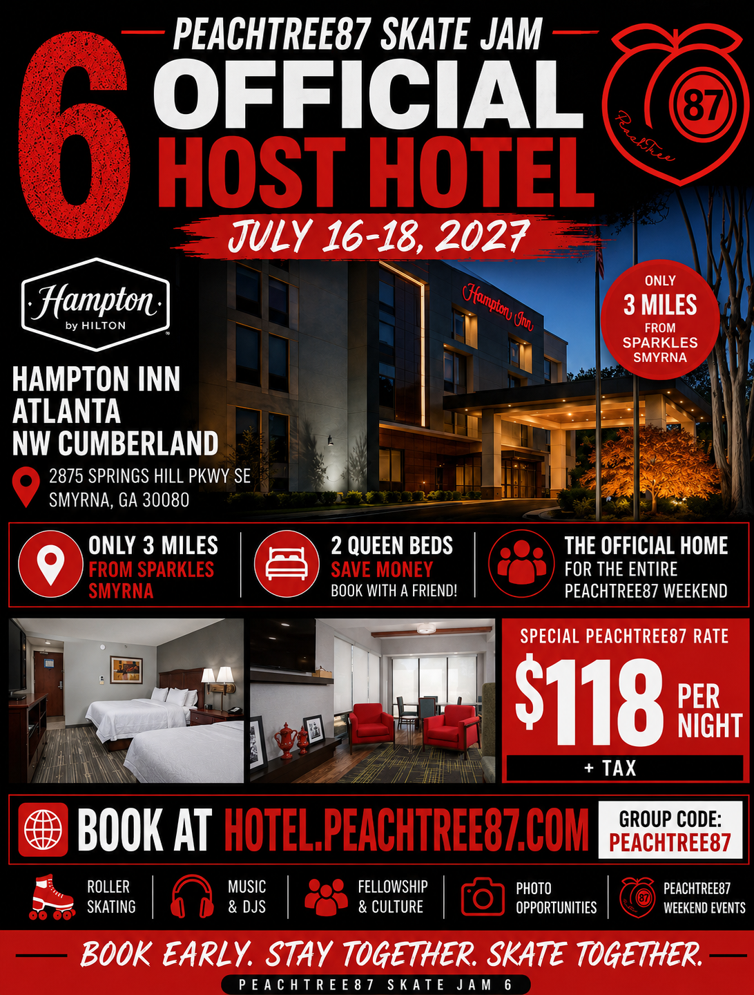 Official host hotel flyer for Peachtree87 Skate Jam 6